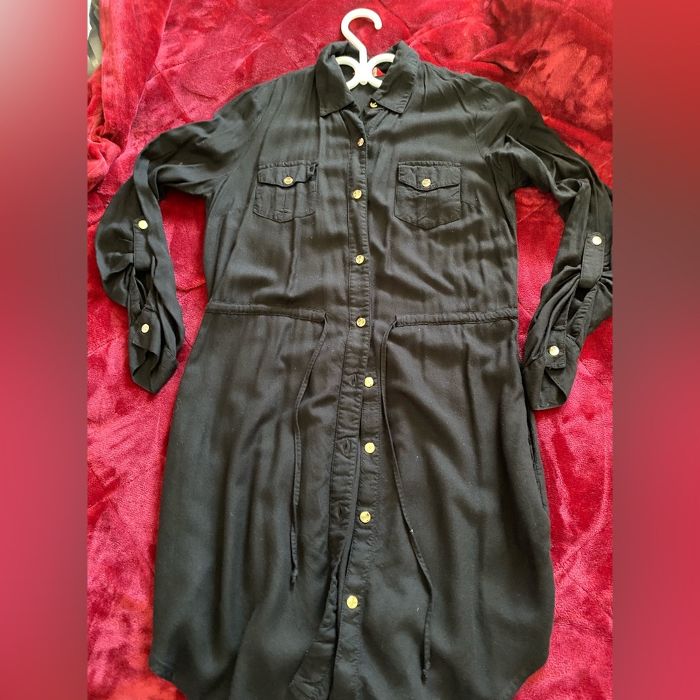 Guess Elegant  Black Button-Up Dress